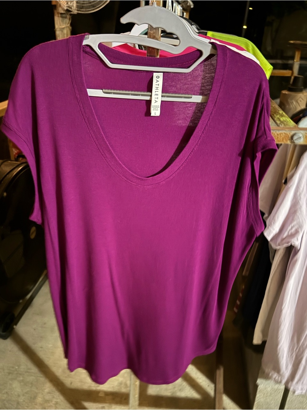 Athleta Deep Plum V-Neck Short Sleeve Tee